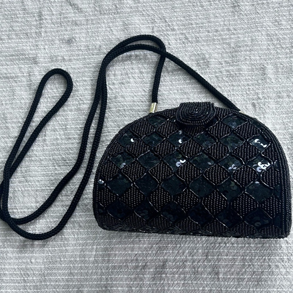 Inge Christopher For Indolink Black Beaded‎ Evening Bag Formal Elegant Fancy